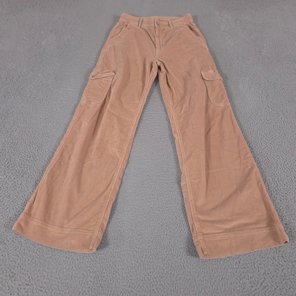 American Eagle Pants Womens 2 Tan Super High Rise Baggy Wide Leg Corduroy Cargo
